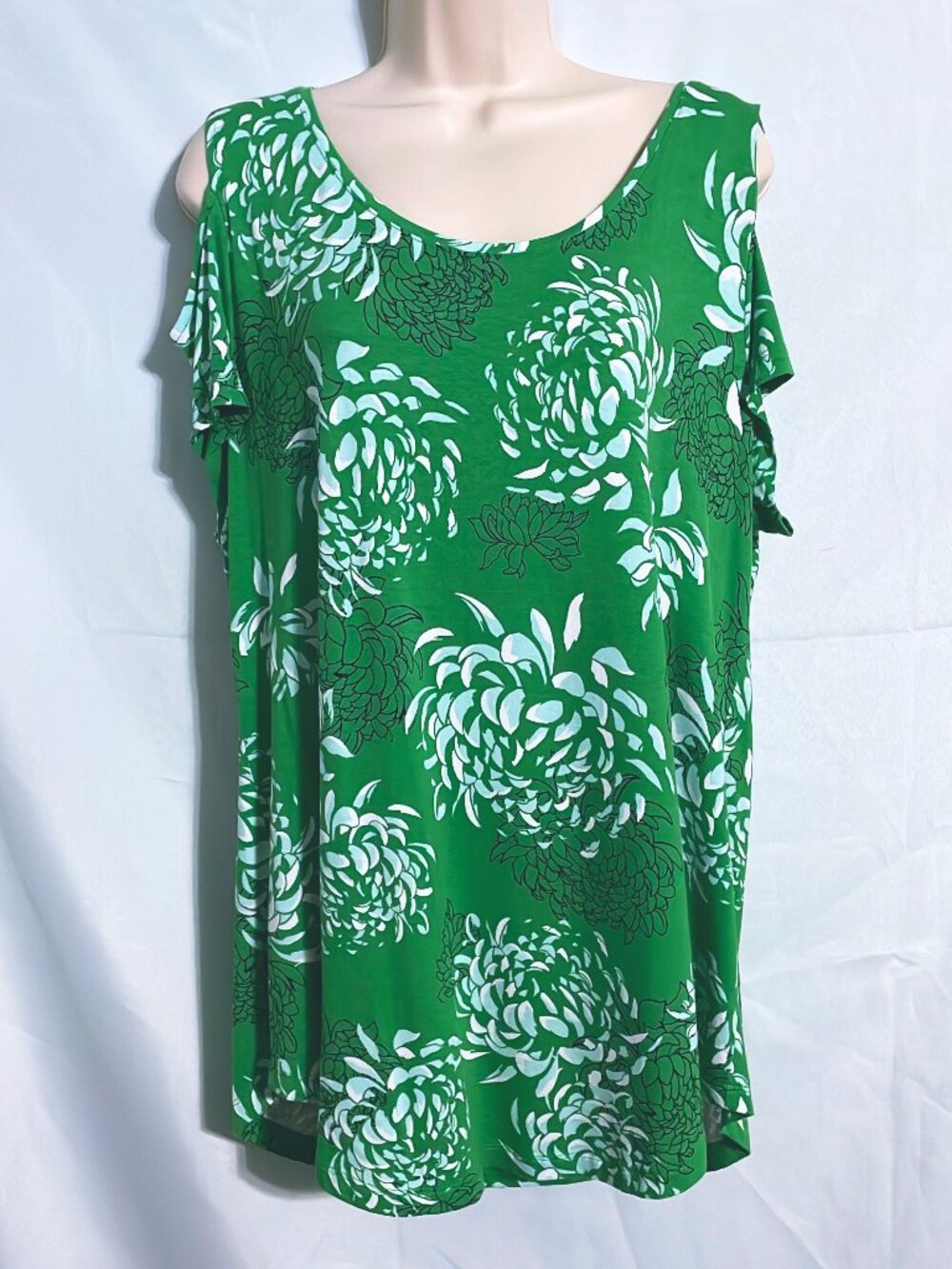 JM Collection Green Floral Top Size L
